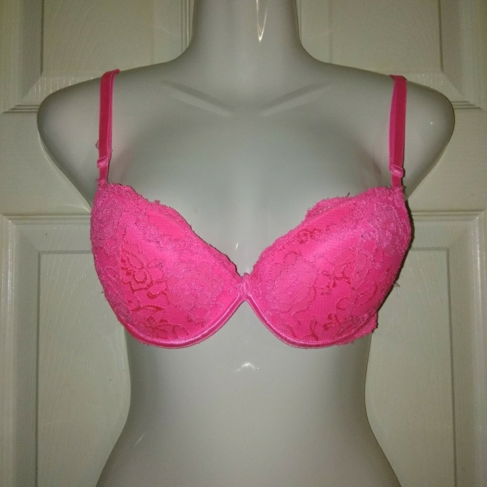 Bright Pink Lace Push up Bra 34C
